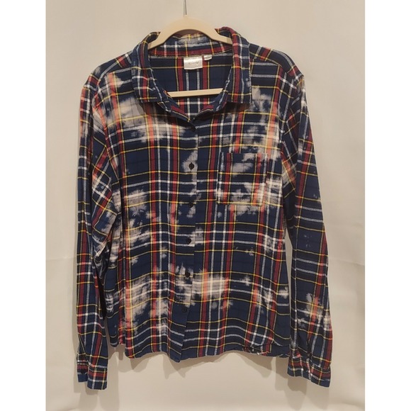 Disney Womens Winnie-the-Pooh Red & Blue Custom Bleach Dyed Flannel Size XL - Picture 2 of 8